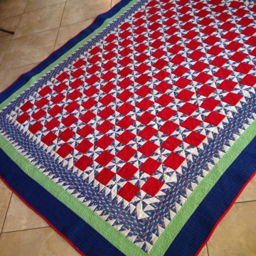 Red White and Blue Pinwheel Quilt - Full Size